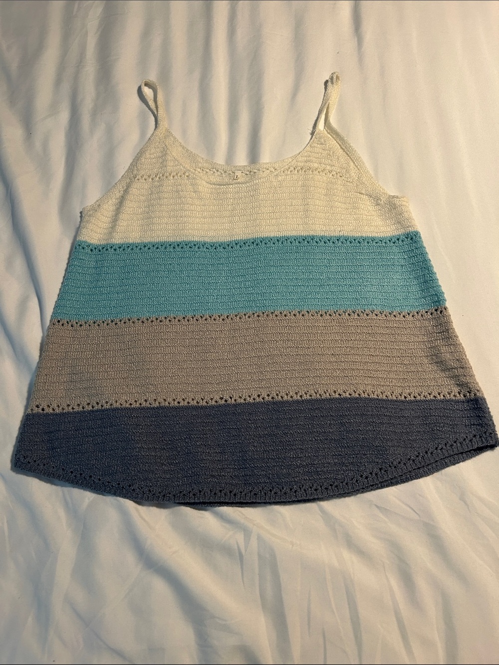 Striped Knit Spaghetti Strap Tank Top - Cream, Aqua, Gray, Navy